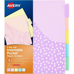 image:imageAvery Dividers for 3 Ring Binders 5 Tab Plastic Binder Dividers Pockets Insertable Big Tabs Pastel Classic Designs Extend Beyond Sheet Protectors 3 Sets 112555 tab
