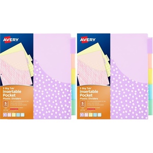 image:imageAvery Dividers for 3 Ring Binders 5 Tab Plastic Binder Dividers Pockets Insertable Big Tabs Pastel Classic Designs Extend Beyond Sheet Protectors 3 Sets 112555 tab Pack of 2