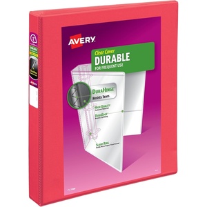 image:imageAvery Durable View 3 Ring Binder 1 Inch Slant Rings 250Sheet Capacity DuraHinge 14 Inch Wide Spine Customizable Clear Covers and Spine 1 Bright Coral Pink Binder 17293