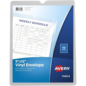 image:imageAvery File Envelopes 9 x 12 Travel Document Organizer Holds up to Sheets 10 Clear Vinyl Envelopes 74804
