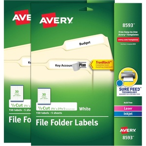 image:imageAvery File Folder Labels with TrueBlock Technology Permanent Adhesive 23 x 3716 LaserInkjet 2Pack 300 Labels Total 28593File Folder Labels