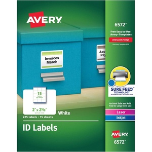 image:imageAvery ID Labels Sure Feed Technology Permanent Adhesive 2 x 258 225 Labels 6572Labels