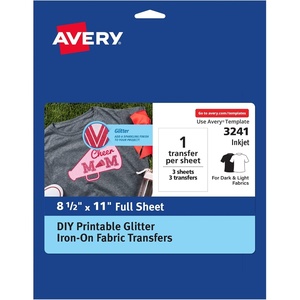 image:imageAvery Printable Heat Transfer Paper for Dark Fabrics 85 x 11 Inkjet Printer Compatible 5 Sheets of Iron On Transfer Paper Great for Custom Shirts Uniforms Gifts and More 3279Glitter
