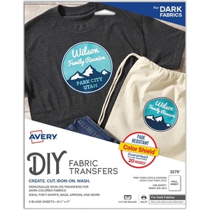 image:imageAvery Printable Heat Transfer Paper for Dark Fabrics 85 x 11 Inkjet Printer Compatible 5 Sheets of Iron On Transfer Paper Great for Custom Shirts Uniforms Gifts and More 3279White