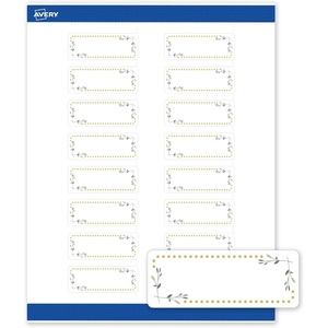 image:imageAvery Printable Rectangle Labels Sure Feed Technology Double Gold Border Florals Design 1 x 258 Matte White Permanent Labels LaserInkjet 160 Total Great for AddressingGreen Florals With Gold Dots