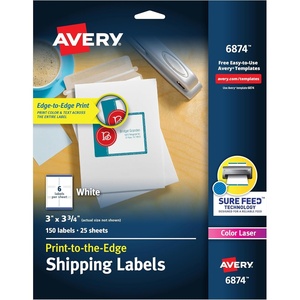 image:imageAvery PrinttotheEdge Printable Shipping Labels 3 x 375 Matte White Sure Feed Technology Laser amp Inkjet Compatible 150 Blank Labels Great for Mailing Branding and More 68745