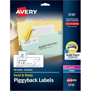 image:imageAvery Send amp Reply Piggyback Mailing Labels 0 1 x 3 Pack of 240 5735One Size