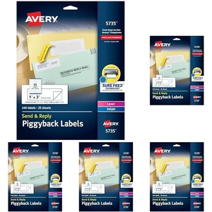 image:imageAvery Send amp Reply Piggyback Mailing Labels 0 1 x 3 Pack of 240 5735One Size Pack of 1200