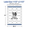 image:imageAvery Outdoor Waterproof Oval Labels with Sure Feed Technology 15 x 25 White Film Compatible with Laser Printers 450 Labels Total Great for Product Branding Packaging and More1 800 labels