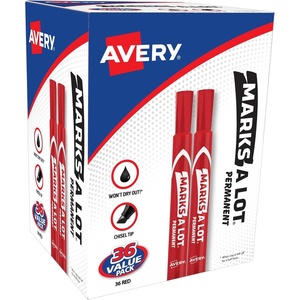 image:imageAvery Marks A Lot Permanent Markers Large DeskStyle Size Chisel Tip Value Pack 36 Green Markers Total Ideal for Signs Posters Labeling and More 98241Red
