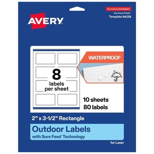 image:imageAvery Outdoor Waterproof Rectangle Labels with Sure Feed Technology 2 x 35 White Film PrinttotheEdge Compatible with Laser Printers 800 Labels Total80 labels