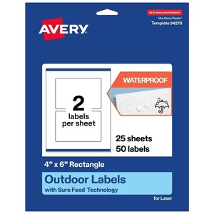 image:imageAvery Outdoor Waterproof Rectangle Labels with Sure Feed Technology 4 x 6 White Film PrinttoTheEdge Compatible with Laser Printers 50 Labels Total50 labels