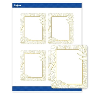 image:imageAvery Printable Rectangle Labels Gold Border Gold Dots 4 x 313 Matte White Rectangle Labels Permanent LaserInkjet 40ct Great for Product MerchandisingGold Monstera Leaves