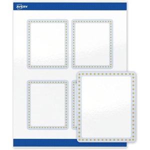image:imageAvery Printable Rectangle Labels Gold Dots Blue Border 4 x 313 Glossy White Rectangle Labels Permanent LaserInkjet 40ct Great for Product MerchandisingBlue Border With Gold Dots