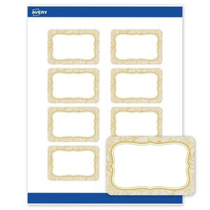 image:imageAvery Printable Rectangle Labels Gold DoubleDipped Edge 2 x 3 Matte White Rectangle Labels Permanent LaserInkjet 80ct Great for Product MerchandisingFlourished Metallic Gold Florals