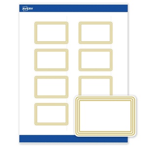 image:imageAvery Printable Rectangle Labels Gold DoubleDipped Edge 2 x 3 Matte White Rectangle Labels Permanent LaserInkjet 80ct Great for Product MerchandisingMultilined Gold Border