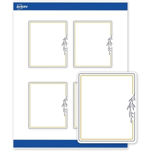 image:imageAvery Printable Rectangle Labels Gold amp Navy Border Florals 4 x 313 Matte White Rectangle Labels Permanent LaserInkjet 40ct Great for Product MerchandisingGold  Navy Border With Florals