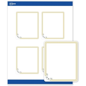 image:imageAvery Printable Rectangle Labels Gold amp Navy Border Florals 4 x 313 Matte White Rectangle Labels Permanent LaserInkjet 40ct Great for Product MerchandisingDouble Gold Border With Florals