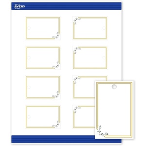 image:imageAvery Printable Rectangle Tags Gold Dots Green Florals 2 x 3 Matte White LaserInkjet 80ct Great for Product TagsDouble Gold Border With Florals