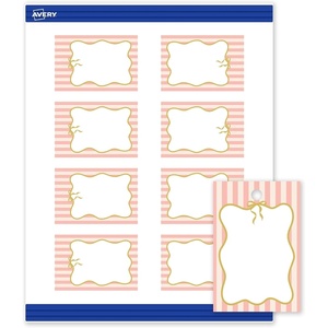 image:imageAvery Printable Rectangle Tags Gold Dots Green Florals 2 x 3 Matte White LaserInkjet 80ct Great for Product TagsPink Stripes With Metallic Gold Bow