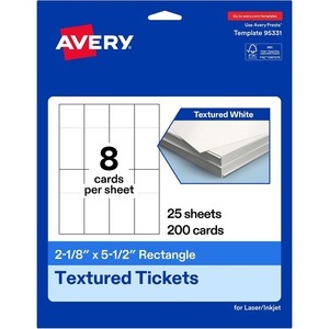 image:imageAvery Printable Rectangle Tickets 218 x 55 Textured Matte White Laser amp Inkjet Compatible 80 Total Great for Product Branding Marketing and More200 Cards