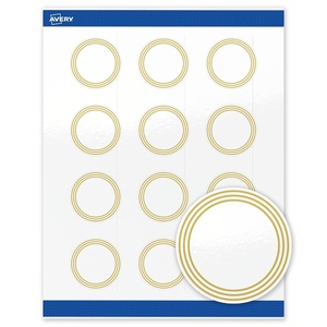 image:imageAvery Printable Round Labels Sure Feed Technology Gold Beads Design 2 Diameter Glossy White Permanent Adhesive LaserInkjet 120 Total Great for Product MerchandisingMultilined Gold Border