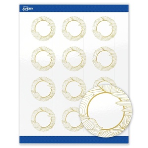 image:imageAvery Printable Round Labels Sure Feed Technology Gold Beads Design 2 Diameter Glossy White Permanent Adhesive LaserInkjet 120 Total Great for Product MerchandisingGold Monstera Leaves