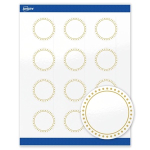 image:imageAvery Printable Round Labels Sure Feed Technology Gold Beads Design 2 Diameter Glossy White Permanent Adhesive LaserInkjet 120 Total Great for Product MerchandisingGold Border With Gold Dots