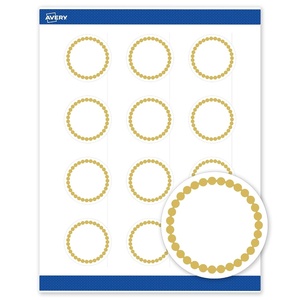 image:imageAvery Printable Round Labels Sure Feed Technology Gold Dots Edge Design 2 Diameter Matte White Permanent Labels LaserInkjet 120 Total Great for Product MerchandisingGold Beads