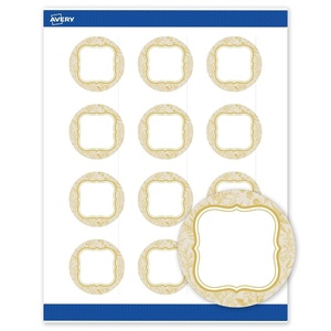 image:imageAvery Printable Round Labels Sure Feed Technology Gold Dots Edge Design 2 Diameter Matte White Permanent Labels LaserInkjet 120 Total Great for Product MerchandisingFlourished Metallic Gold Florals