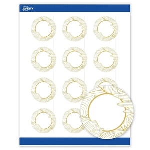 image:imageAvery Printable Round Labels Sure Feed Technology Gold Dots Edge Design 2 Diameter Matte White Permanent Labels LaserInkjet 120 Total Great for Product MerchandisingGold Monstera Leaves