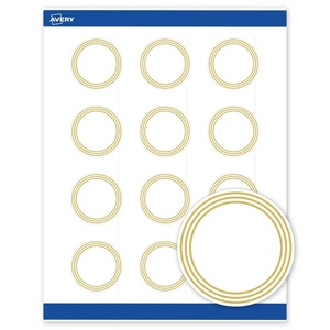 image:imageAvery Printable Round Labels Sure Feed Technology Gold Dots Edge Design 2 Diameter Matte White Permanent Labels LaserInkjet 120 Total Great for Product MerchandisingMultilined Gold Border