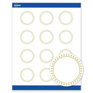 image:imageAvery Printable Round Labels Sure Feed Technology Gold Dots Edge Design 2 Diameter Matte White Permanent Labels LaserInkjet 120 Total Great for Product MerchandisingGold Border With Gold Dots