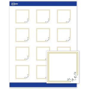 image:imageAvery Printable Square Cards Gold Dots Green Florals 2 x 2 Matte White Square Cards LaserInkjet 120ct Great for Business PromotionDouble Gold Border with Florals