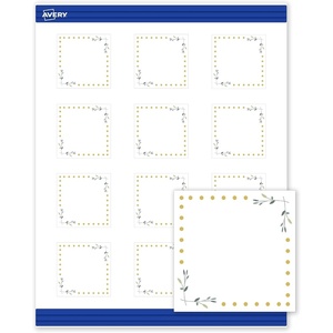 image:imageAvery Printable Square Cards Gold Dots Green Florals 2 x 2 Matte White Square Cards LaserInkjet 120ct Great for Business PromotionGreen Florals with Gold Dots