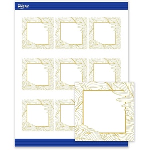 image:imageAvery Printable Square Cards Gold Edge Dots 25 x 25 Matte White Square Cards LaserInkjet 90ct Great for Business PromotionGold Monstera Leaves