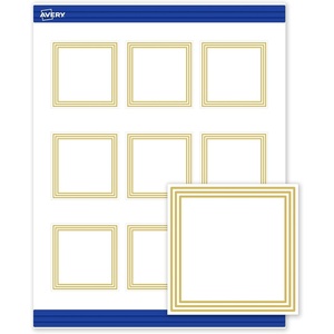 image:imageAvery Printable Square Cards Gold Edge Dots 25 x 25 Matte White Square Cards LaserInkjet 90ct Great for Business PromotionMultiLined Gold Border