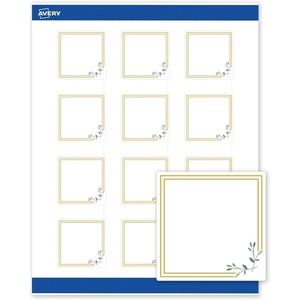 image:imageAvery Printable Square Labels Gold amp Navy Border Florals 2 x 2 Matte White Square Labels Permanent LaserInkjet 120ct Great for Product MerchandisingDouble Gold Border With Florals