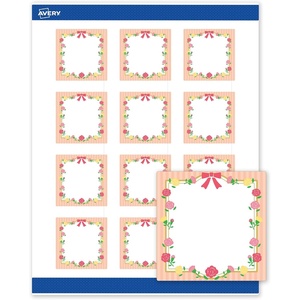 image:imageAvery Printable Square Labels Gold amp Navy Border Florals 2 x 2 Matte White Square Labels Permanent LaserInkjet 120ct Great for Product MerchandisingGold Frame W Ribbon  Roses  Stripes