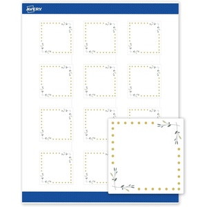 image:imageAvery Printable Square Labels Gold amp Navy Border Florals 2 x 2 Matte White Square Labels Permanent LaserInkjet 120ct Great for Product MerchandisingGreen Florals With Gold Dots