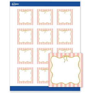 image:imageAvery Printable Square Labels Gold amp Navy Border Florals 2 x 2 Matte White Square Labels Permanent LaserInkjet 120ct Great for Product MerchandisingPink Stripes With Metallic Gold Bow