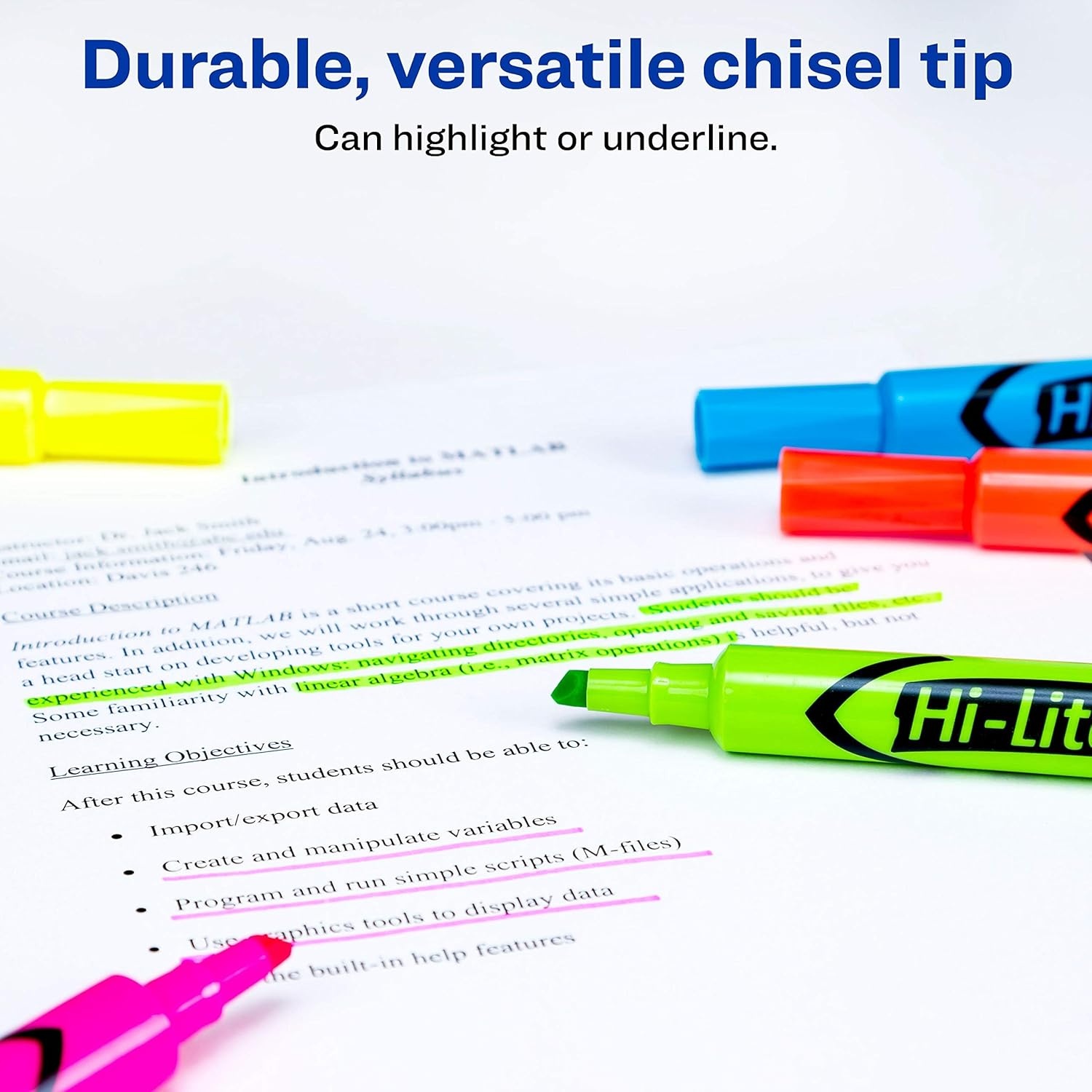 image:imageAvery HiLiter DeskStyle Highlighters Smear Safe Ink Chisel Tip 4 Assorted Color Highlighters 2406312 highlighters