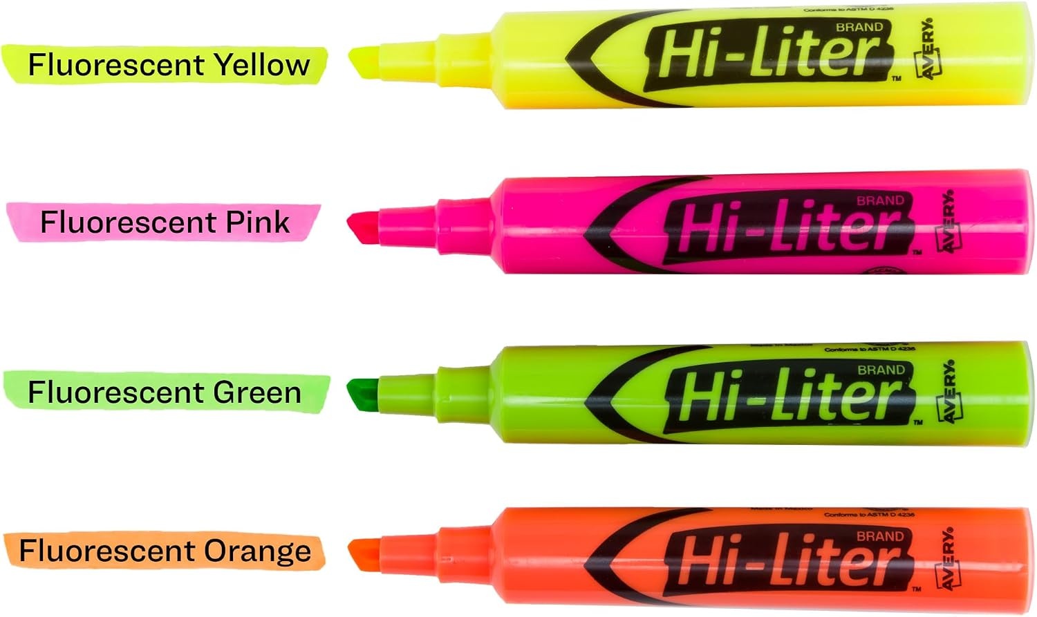 image:imageAvery HiLiter DeskStyle Highlighters Smear Safe Ink Chisel Tip 4 Assorted Color Highlighters 240634 highlighters