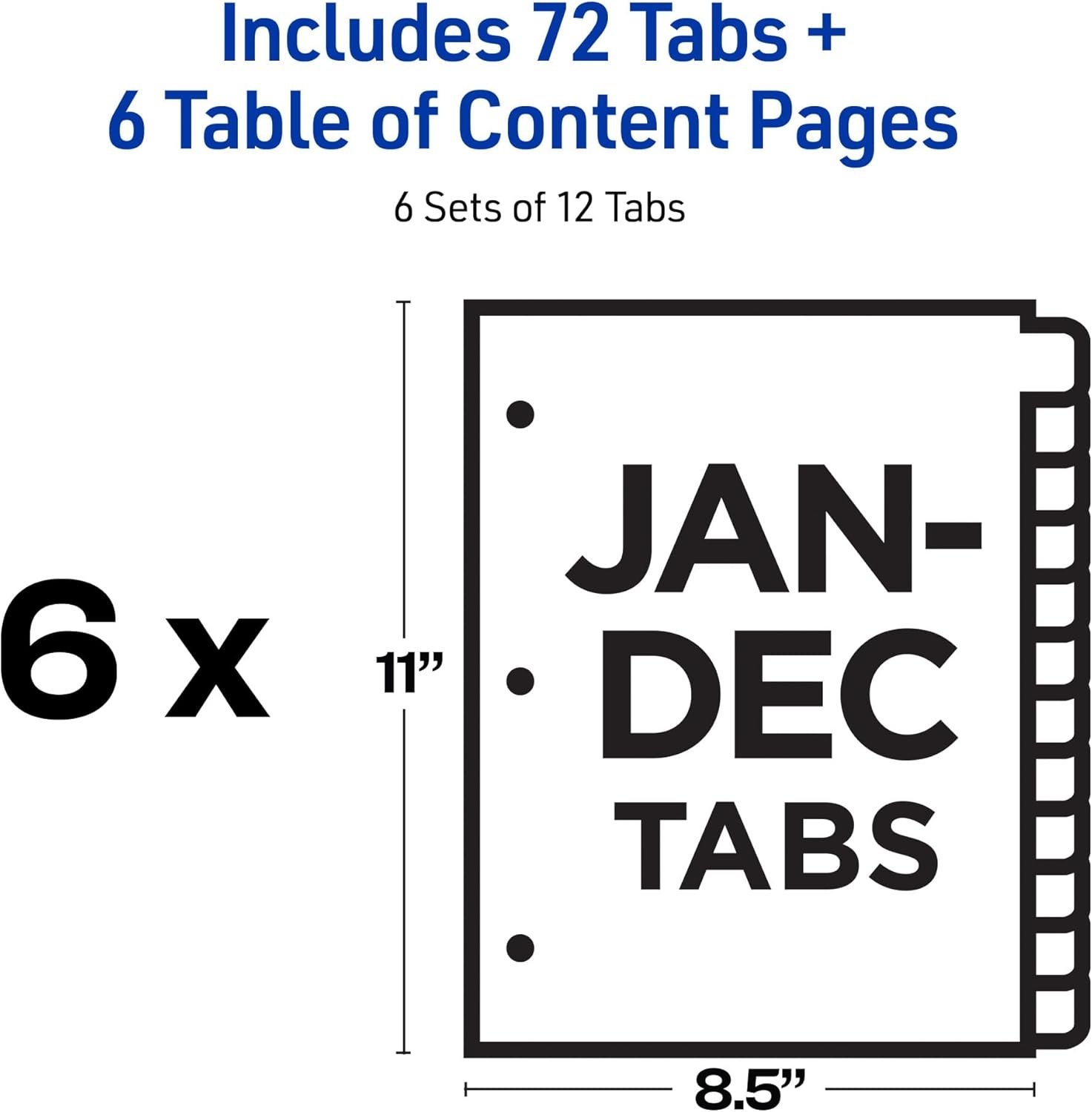 image:imageAvery JanDec Dividers for 3 Ring Binders 12 Tabs per Set Customizable Table of Contents Multicolor Tabs Great for Organizing Reports Projects and More 6 Sets of 118301 Ct Pack of 1