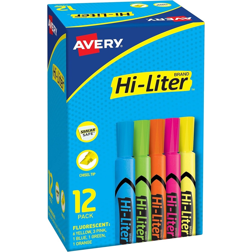 image:imageAvery HiLiter DeskStyle Highlighters Smear Safe Ink Chisel Tip 4 Assorted Color Highlighters 2406312 highlighters