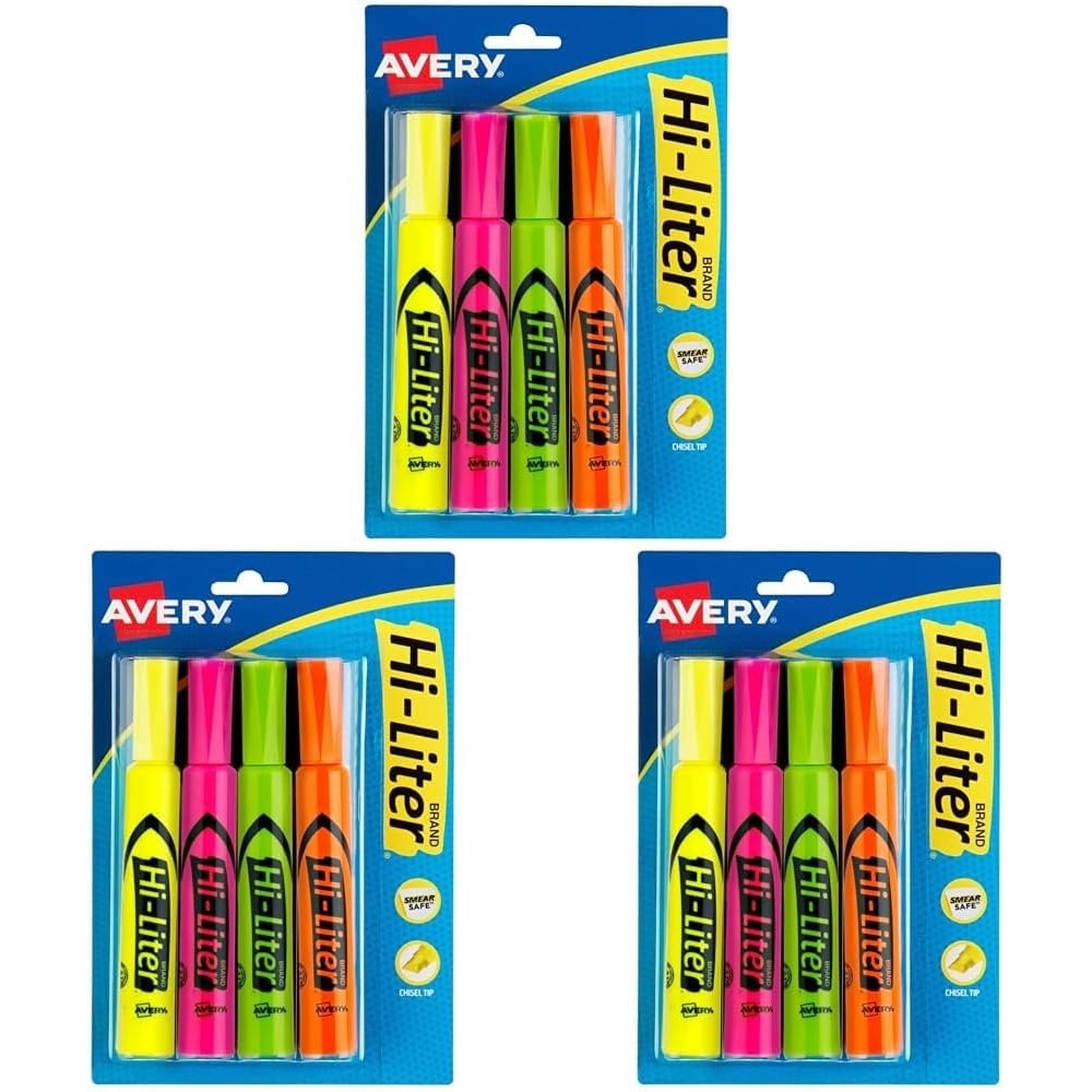 image:imageAvery HiLiter DeskStyle Highlighters Smear Safe Ink Chisel Tip 4 Assorted Color Highlighters 240634 highlighters Pack of 3