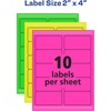 image:imageAvery Printable Labels with Sure Feed 2 x 4 Assorted Neon Colors Green Magenta and Yellow Removable Adhesive Laser amp Inkjet Compatible 120 Blank Labels Total 6481Assorted