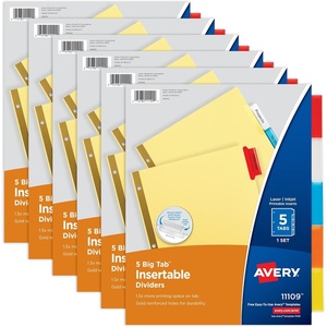 image:imageAvery Binder Dividers  5Tab Insertable Multicolor Big Tabs for Binders 6 Sets of Dividers 1110948Pack