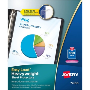 image:imageAvery Diamond Clear Heavyweight Sheet Protectors Easy Load 200 Document Protectors 74400100 Pack