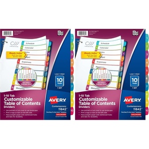 image:imageAvery Dividers for 3 Ring Binders 10 Tabs per Set Customizable Table of Contents Multicolor Arched Tabs Great for Organizing Reports Projects and More 1184210 Tab Pack of 2